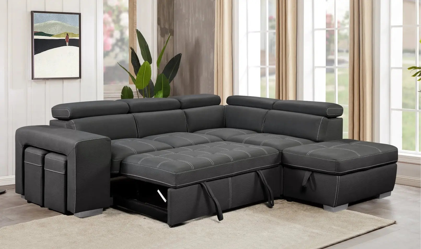 Leather Sleeper Sectional Sofa Bed